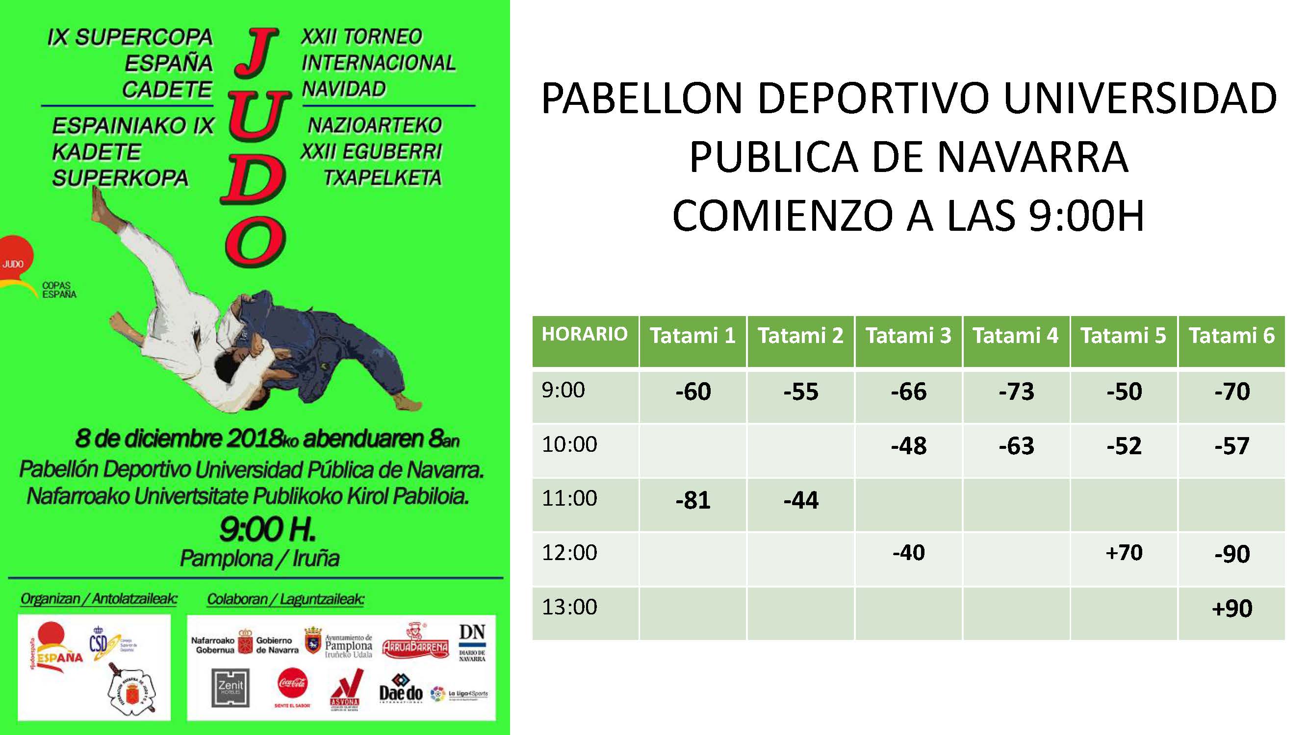 SORTEOS DEFINITIVOS TRAS EL PESAJE y AGENDA SUPERCOPA CADETE NAVARRA 08-12-18.